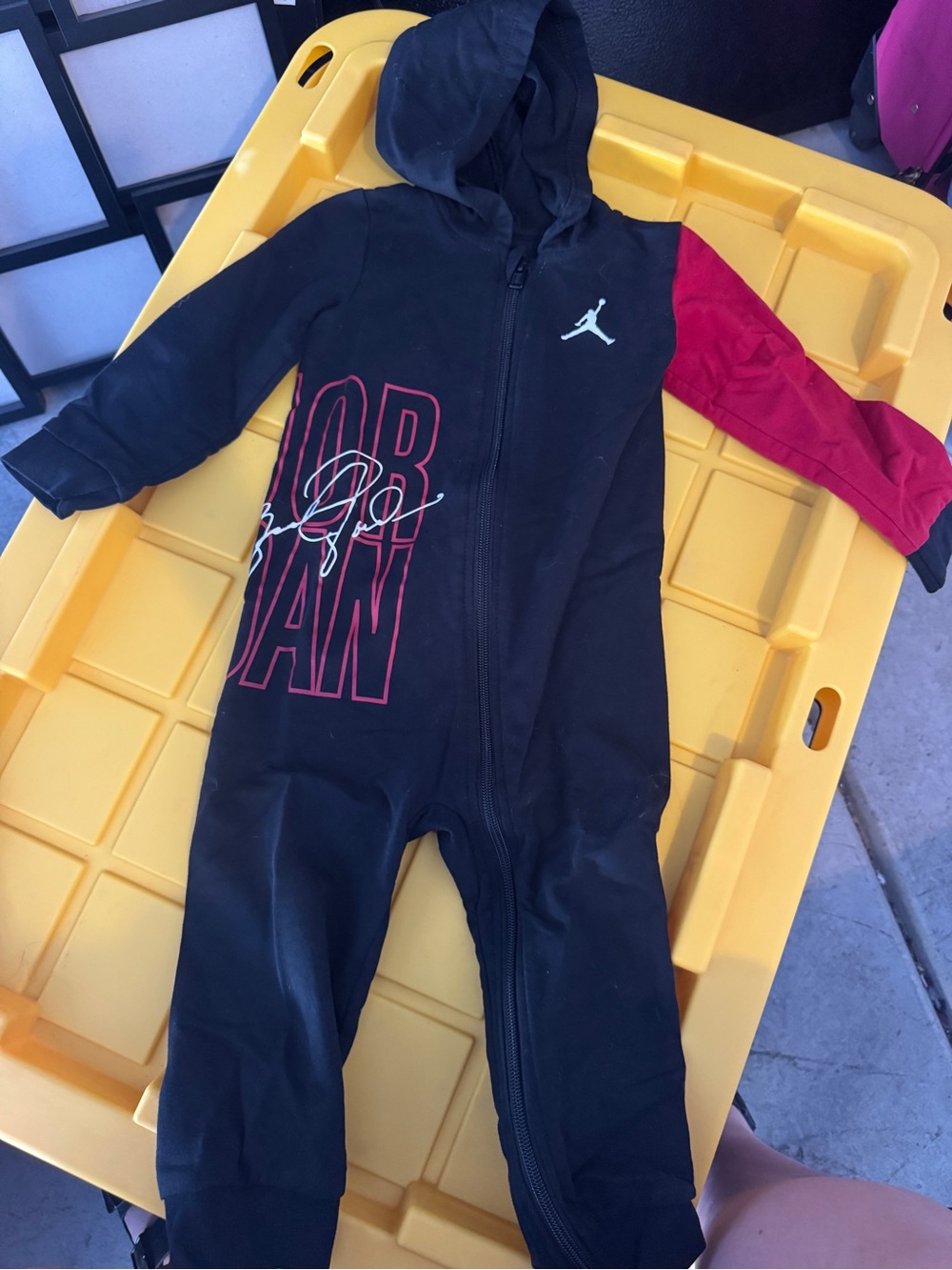 Jordan Black One-Piece Footie with Red Sleeve Accent